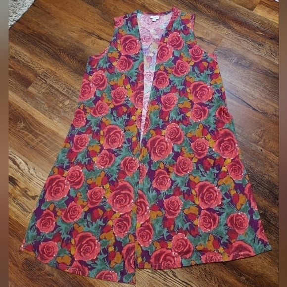 Lularoe Joy Long Vest Large Roses - Picture 4 of 11